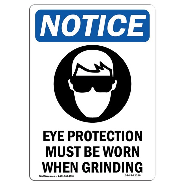 OSHA, Eye Protection Must, 24in X 18in Rigid Plastic, 18" W, 24" H, Portrait, OS-NS-P-1824-V-12326